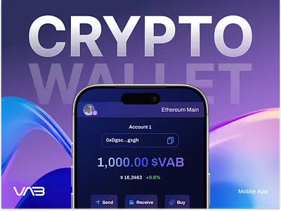 VAB Crypto Wallet — Secure, Smart & Simplified Digital Asset Man app interface blockchain crypto exchange crypto security crypto ui crypto wallet cryptocurrency dark mode ui digital wallet finance app fintech app mobile app design modern ui nft wallet portfolio tracking product design ui ux design ux case study web3 design web3 product