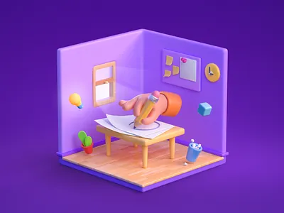Diagram Practice Illustration 3d 3d art cinema4d colorful drawing education illustration isometric motion graphics octane pencil purple room science study ui