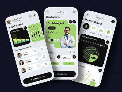 Healthcare – Heart Monitoring and Doctor Booking Mobile app UI app design app ui design doctor figma health app health care medical care mobile app mobile app design mobile ui modern saas ui user interface ux wellness
