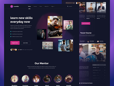 LearnEdu - Education & Online Learning Platform Landing Page dark theme dark website design e course e course website e learning education education platform elementor landing page online course template ui design uiux website wordpress