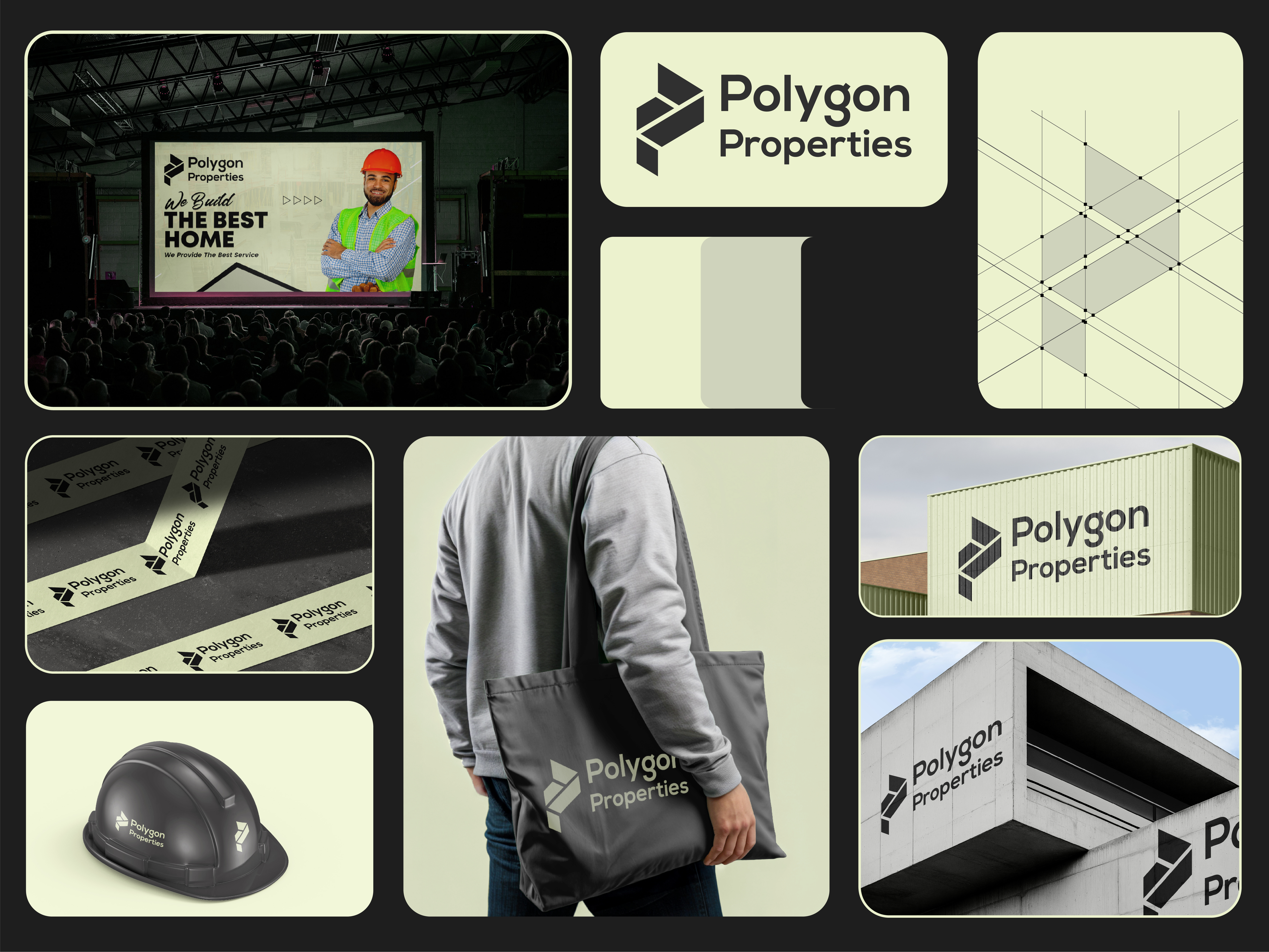 Polygon Concrete; Construction Company Logo construction logo grid logo logo design real estate logo