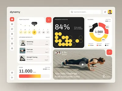 Fitness Dashboard UI – Smart Activity Tracking activity tracker calorie tracker clean design dashboard ui data visualization design for health fitness app health tech modern ui product design sports website ui design web app design web design website design wellness app