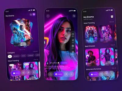 Live Streaming & Reels App UI app app design live streaming mobile app mobile app design movie app movie streaming neon ui short reels app social media app straming streaming app ui ux