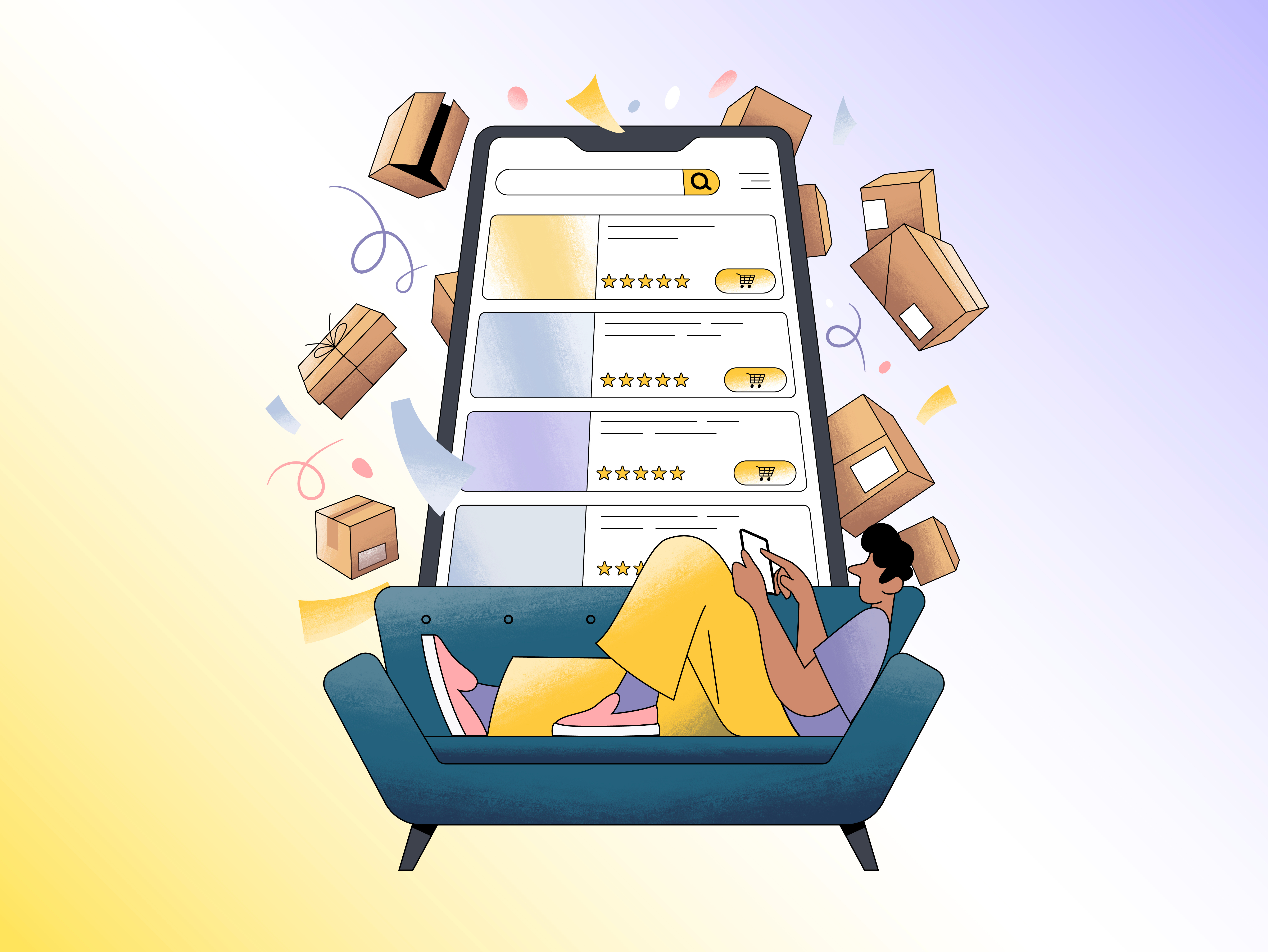 Online shopping character design design illustration product ui vector webdesign