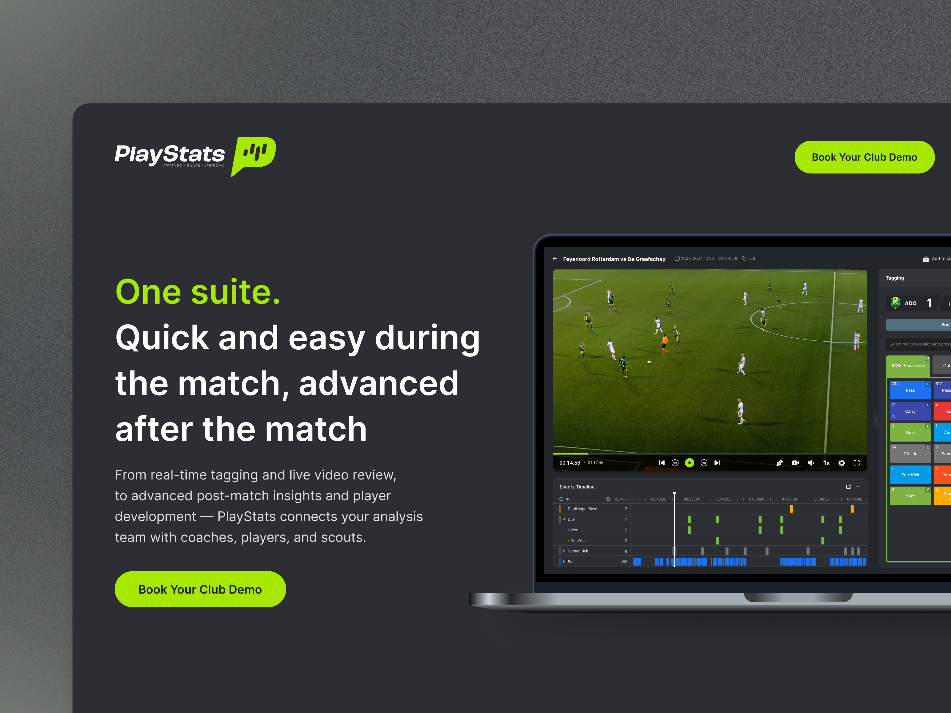 PlayStats – Landing Page analysis football ggstudio landing page playstats product design saas landing page soccer sport tech sports landing page ui ux video analysis