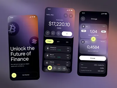 Crypto Wallet App – Modern Finance App UI Design app design banking app crypto app crypto trading app crypto wallet cryptocurrency dark mode ui digital wallet finance app fintech design interface design mobile app neobanking product design