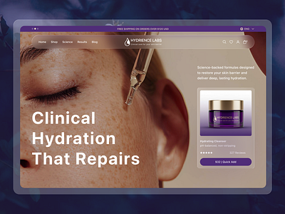 Hydrience Labs Skincare Website Hero Section b2b beauty brand beauty wishlist checkout cosmetics designkast ecommerce hero section landing page makup minimal design mobile ui product page shopify skincare uiux uiux design ux audit wellness