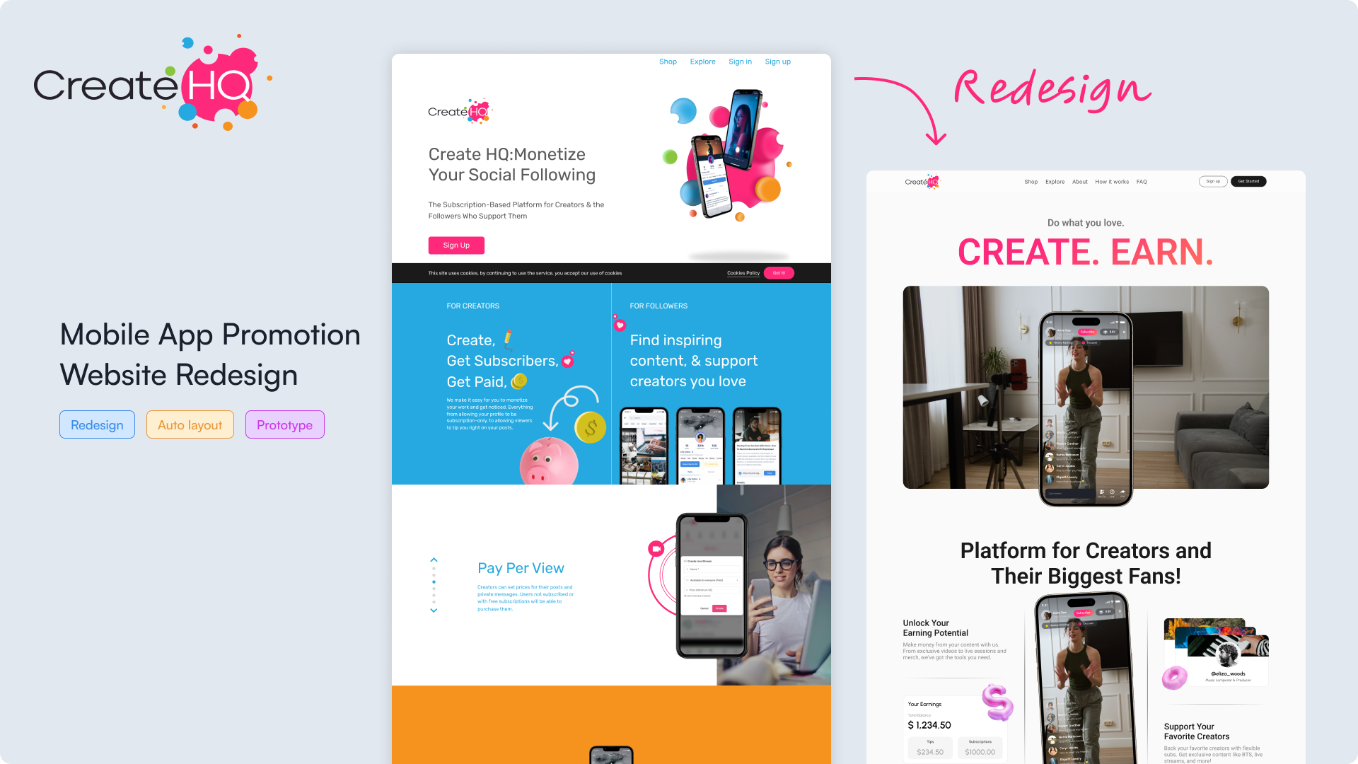 Create HQ - Website Redesign animation app app landing page app marketing website app promotion website marketing website mobile app landing page mobile app website motion graphics social media app uiux website