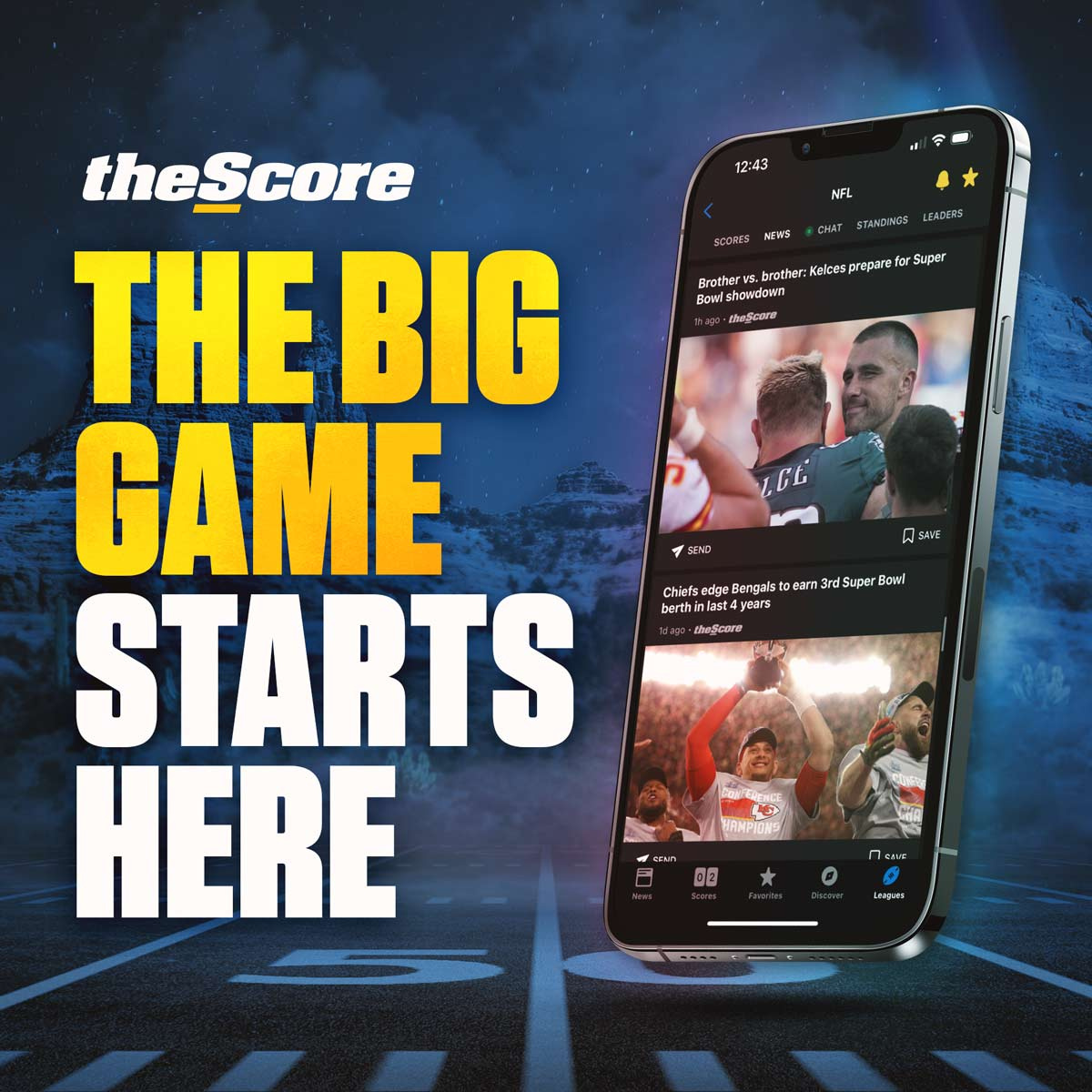 theScore - The Big Game Starts Here! design football graphic design marketing sports superbowl typography ux