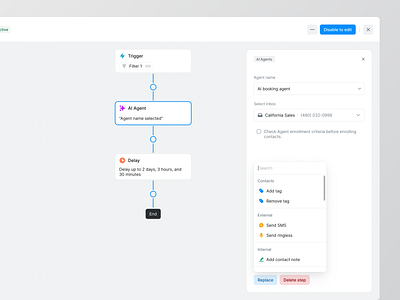 Replace actions in sidebar workflows ai app automation builder canvas component customization dashoard interface node replace saas ui ux workflow workflow builder