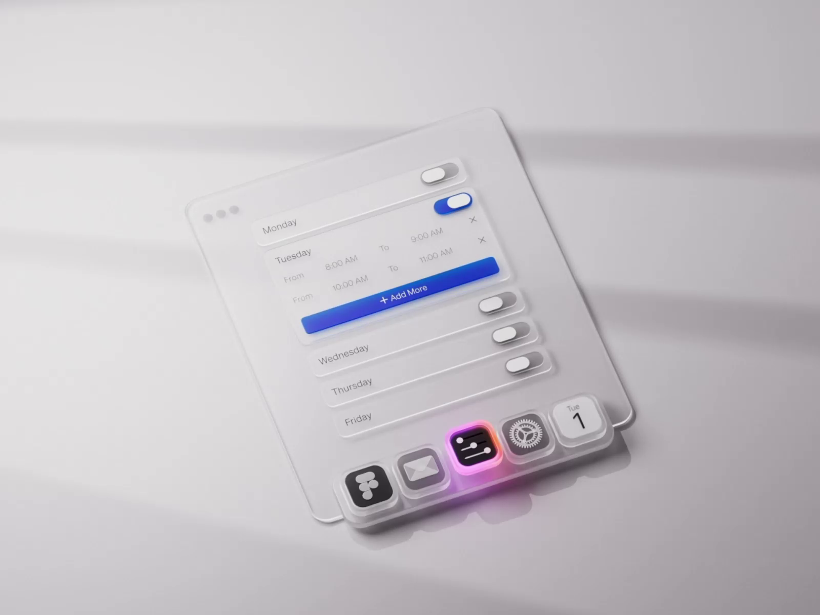 Example of 3D macOS Dock UI &acirc; Animated Liquid Glass Dock Component.