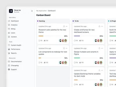 Bootstrap Kanban Board - Webpixels application board dashboard kanban minimal modern projects tasks ui