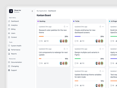 Bootstrap Kanban Board - Webpixels application board dashboard kanban minimal modern projects tasks ui