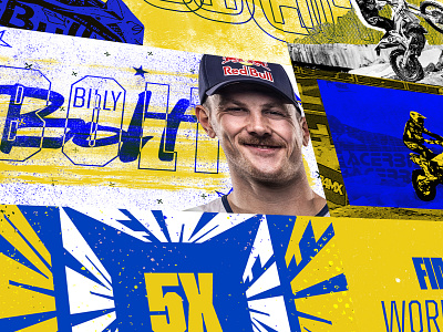 Billy Bolt X Husqvarna - Motion Design Fan Project after effects animation blue collage dirtbike enduro husqvarna illustration motion design motion graphics photoshop style frame typography yellow