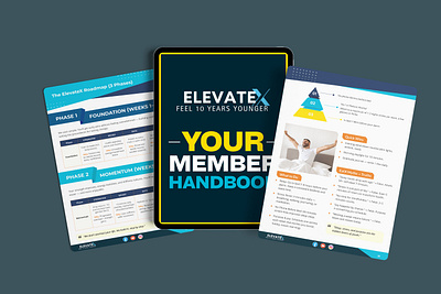 Health and fitness program handbook layout for ElevateX adobe indesign brochure design canva design coaching program ebook design editorial design elevatex fitness branding fitness guide handbook design health design layout design lead magnet pdf meal plan design modern layout print design publication design training handbook wellness design workbook design
