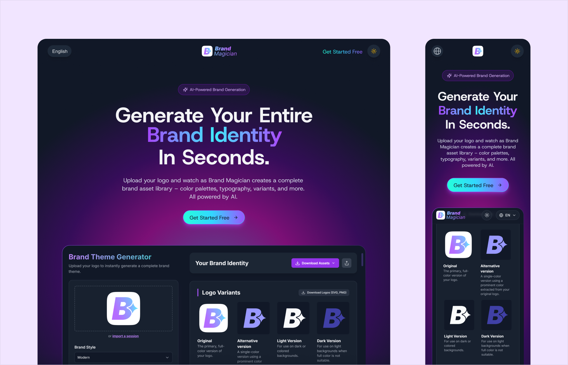 Brand Magician - Responsive landing page brand magician branding clean ui design free branding free logo illustration landing page logo naim has ui