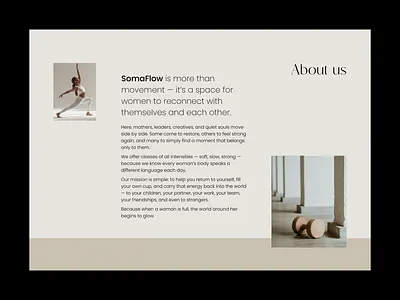 About Us Section (Wellness & Movement UI) about us section calm aesthetic clean layout creative design editorial look fitness web design lifestyle ui minimal aesthetic minimal branding modern interface movement concept neutral colors soft tones soft visuals storytelling section stretching ui web concept wellness design wellness ui yoga brand