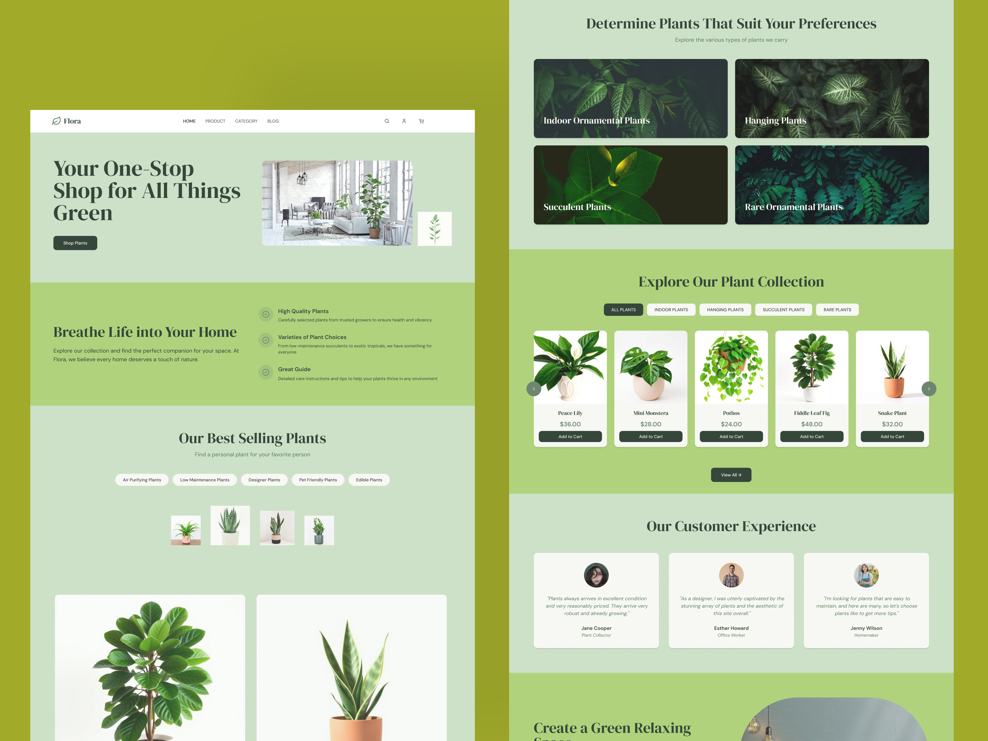 Flora – Plant Shop Landing Page UI creativeui design ecommerce figma green illustration interface design plants ui ux