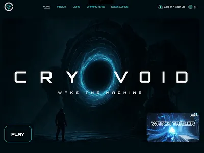 Cryovoid – Sci-Fi Game Landing Page UI 3d design animation dark theme dark ui futuristic ui game landing page game website gaming ui landing page product design sci fi scifi design ui ui design ux ux design visual design web design web ui