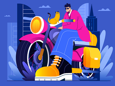 Gloaming 2d art bike cat character digital graphic design illustration vector