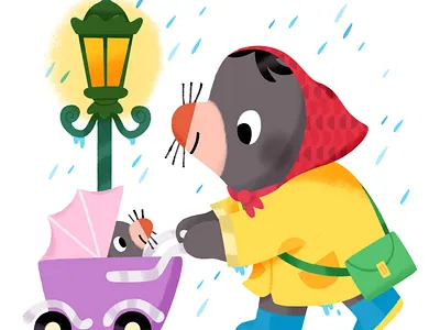 🌧️💙 animal cute family illustration illustrator kid parent rain raincoat