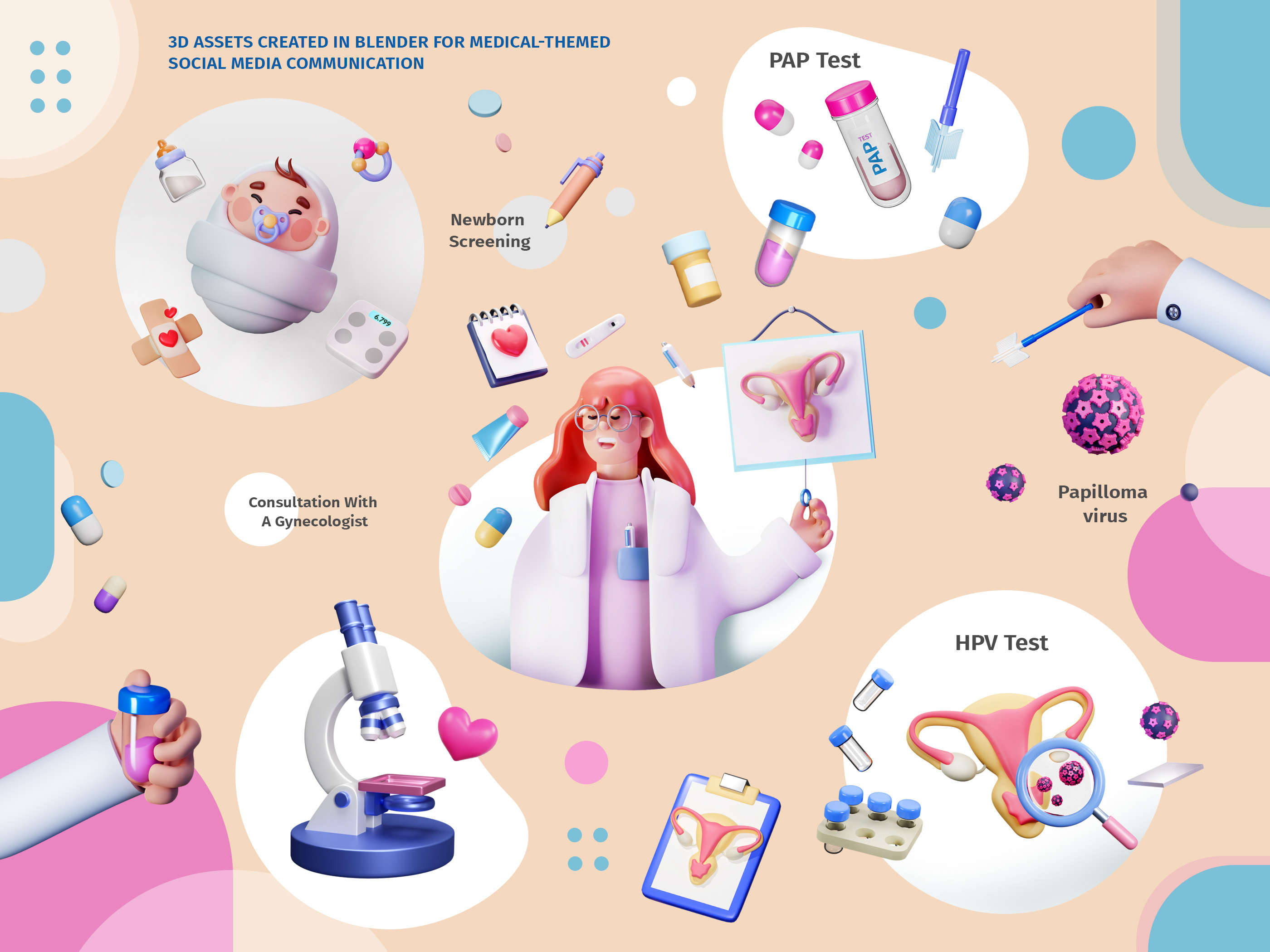 Medical Themed 3D Illustrations 3d 3d illustration assets blender character design graphic design illustration medicin modeling