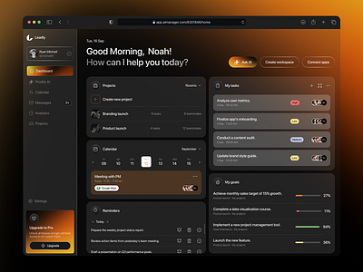 AI Task Tracker Dashboard admin panel design ai saas design analytics dashboard ui business dashboard company dashboard dashboard app dashboard interface dashboard uxui management system productivity dashboard productivity platform productivity tool project manager app project planner task management ui task tracker team management tool time tracker work management workflow dashboard
