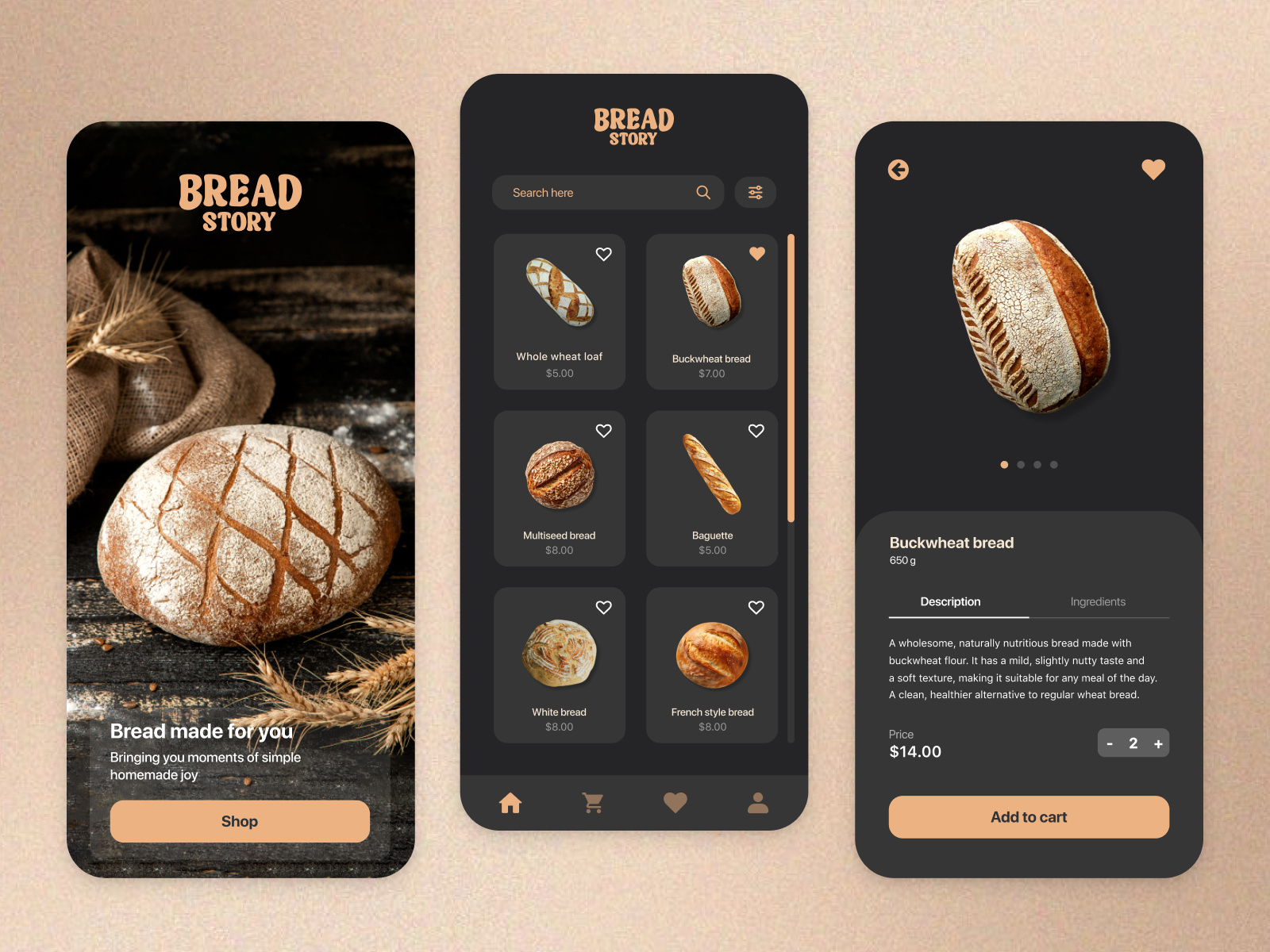 Ecommerce App Bread Shop – UI Design Concept app app design branding design ecommerce ecommerce app interface landing page mobile mobile app mobile design mobile interface product design splash screen ui ui app ui design uiux ux ux design