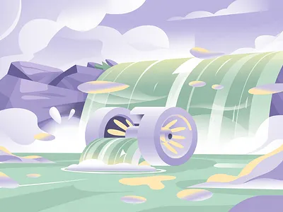 Sustainable Flow: The Energy Metaphor adventure art commission clean energy eco friendly environment flat design green tech hydro power illustration landscape illustration mountain nature nature metaphor outdoor sustainability travel vector vector art vector illustration web