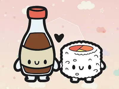 chibi soy sauce and sushi chibi cute food icon kawaii sticker sushi