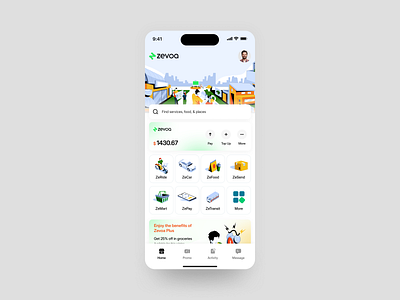 Zevoa — Multi-Service Super App Home app app design food delivery app ui groceries app home screen layout mobile app ios app ui design minimal mobile design mobile mobile app product design ride sharing app ui service app ui super app mobile app ui design ui ux design user interface mobile design