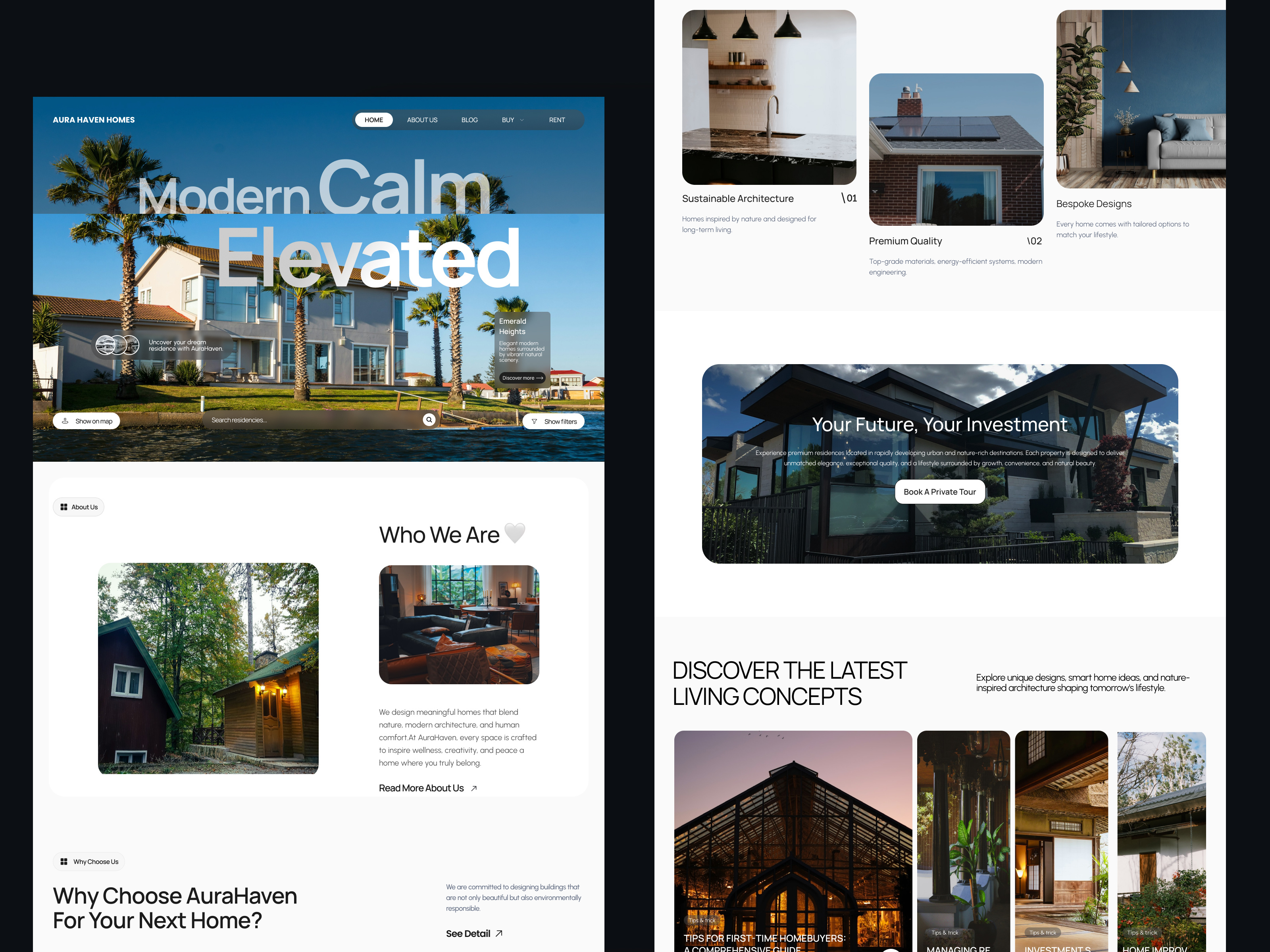Aura Haven Homes | Luxury Real Estate Landing Page Design adobe xd architecture creativeui design dribble figma interface design modern real estate ui ux