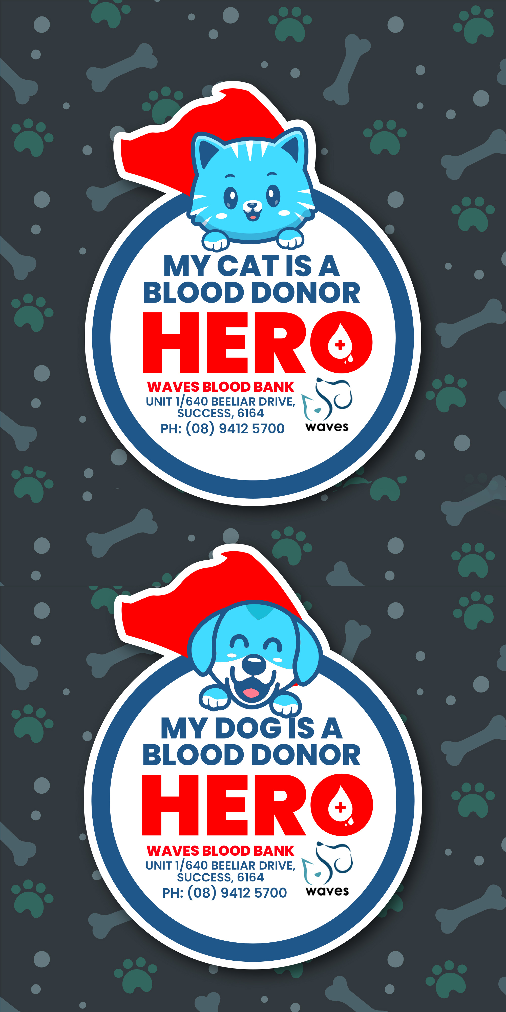 Waves Blood Bank Stickers (for pets)
