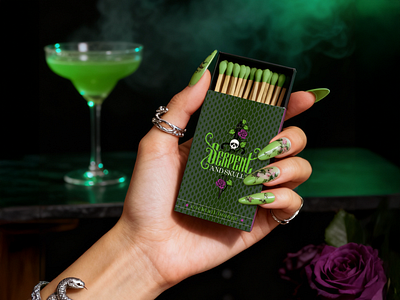 Cocktail Lounge Matchbook branding cocktail design edgy graphic design hand logo logo design lounge mockup serpent skull spooky