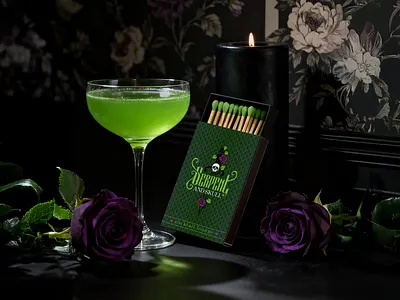 Cocktail Lounge Matchbook beetlejuice branding cocktail design edgy graphic design green logo logo design lounge mockup serpent skull spooky