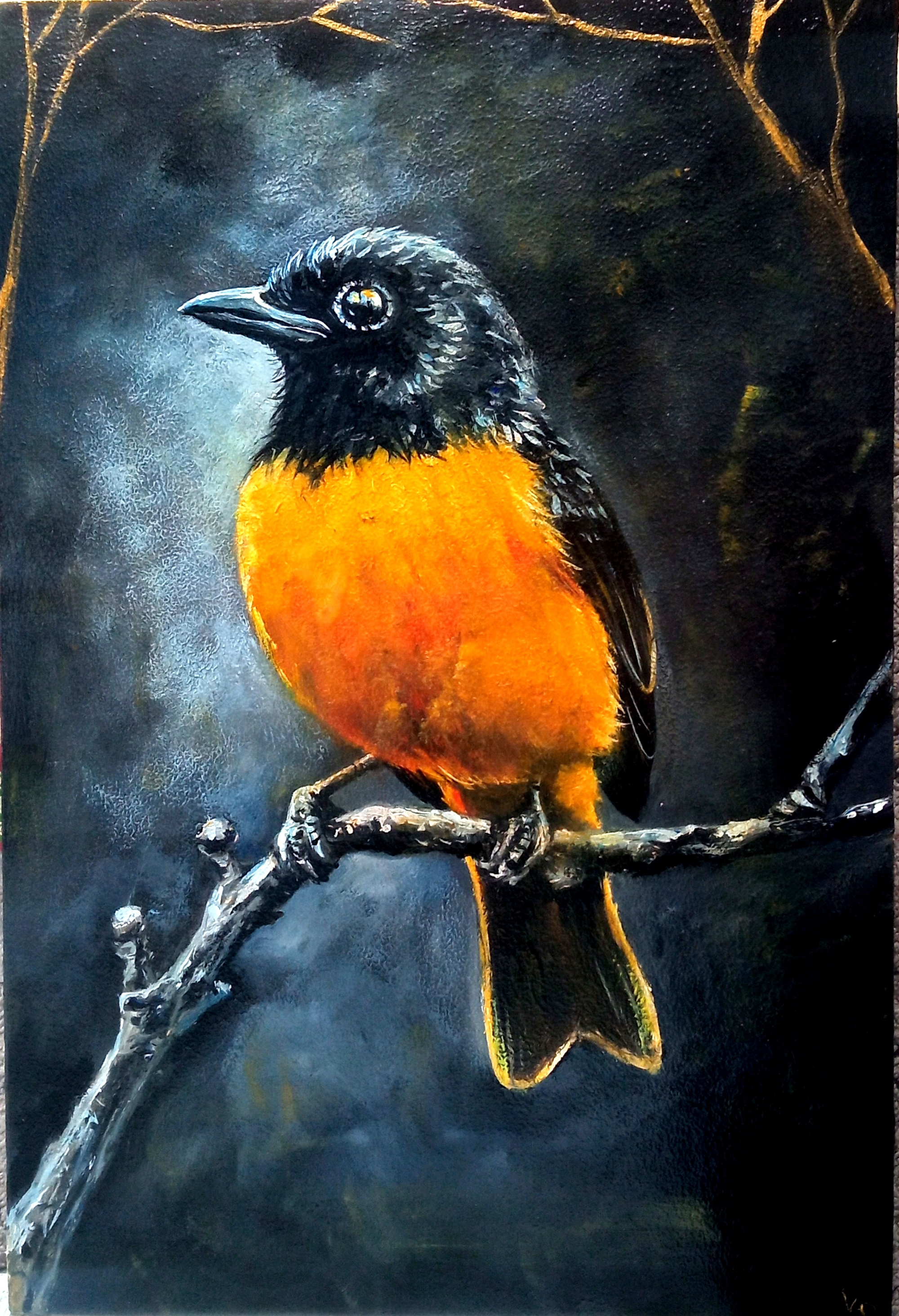 Acrylic Painting Bird on Branch, Original Artwork by Ukraine art bird dark hand painted handmade paint painting ukraine