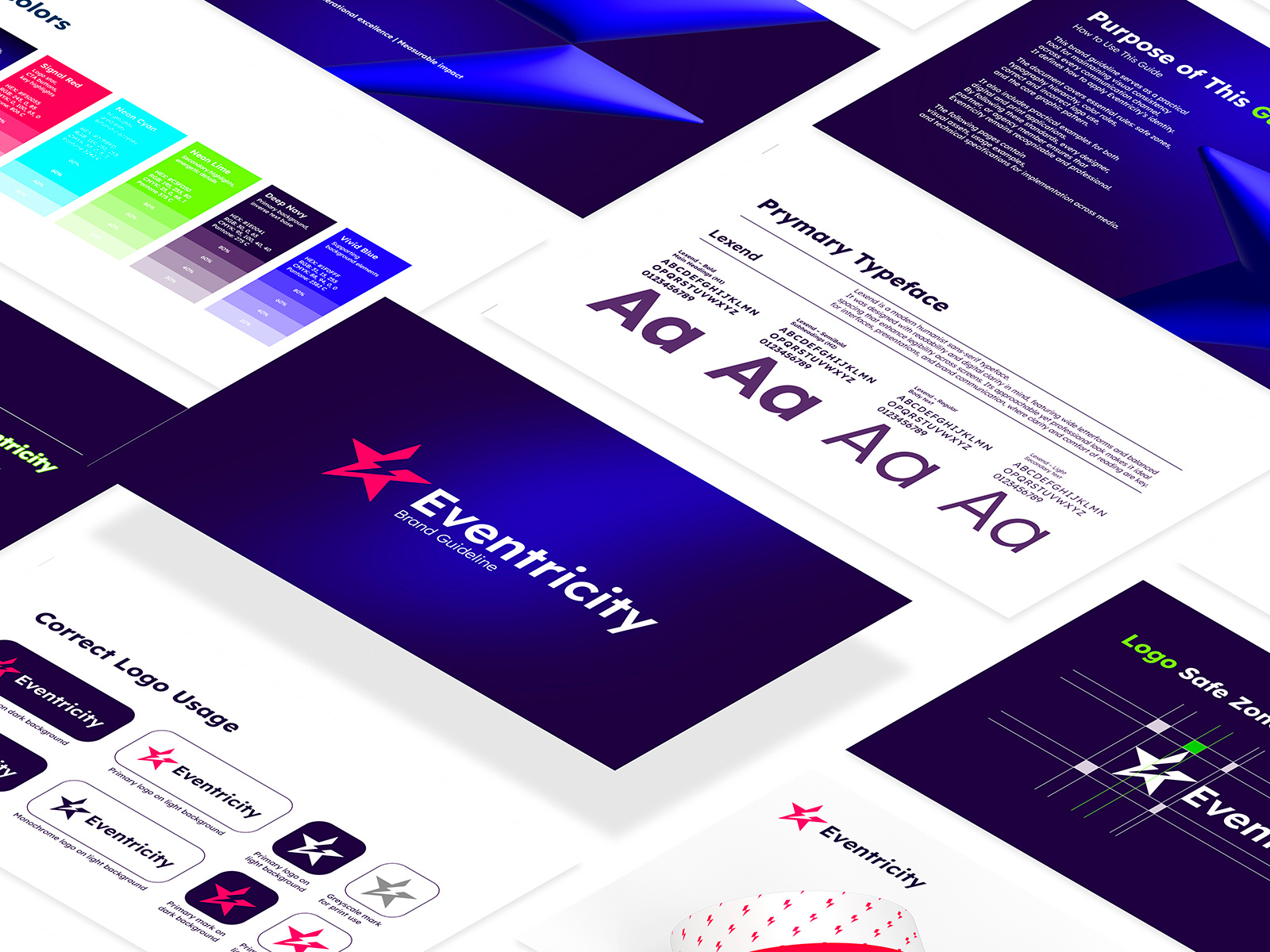 Brand guideline created for a B2B event agency — Eventricity b2b branding brand guideline brand identity brand rules branding color palette corporate identity design system electric logo event agency branding identity design lightning logo logo design logo variations modern logo pattern design star logo tech branding typography design visual identity