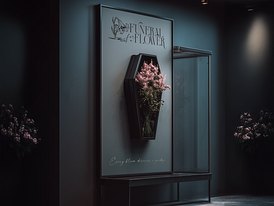 Dark Floral Shop Coffin Installation art installation branding coffin design edgy floral shop flowers gothic graphic design logo mockup museum