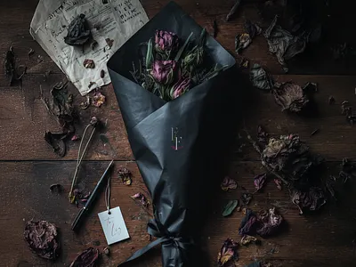 Dark Floral Shop Bouquet Wrap bouquet branding design edgy floral shop flowers gothic graphic design logo mockup