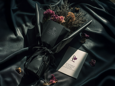 Dark Floral Shop Bouquet & Card branding card design edgy elegant floral shop flowers funeral gothic graphic design logo luxury mockup