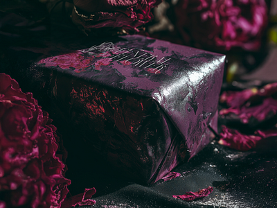 Dark Floral Shop Wrapping Paper branding design edgy floral shop flowers funeral gothic graphic design logo luxury mockup wrapping paper