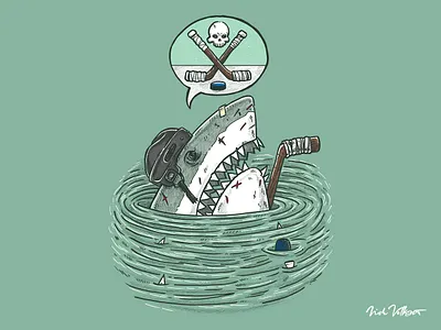 The Enforcer Shark hockey hockey goon hockey sticks illustration shark skull teeth