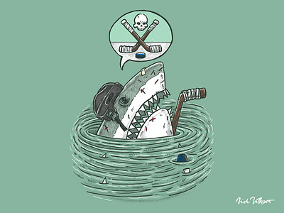 The Enforcer Shark hockey hockey goon hockey sticks illustration shark skull teeth