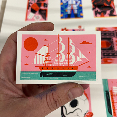 Ship Mini Print colour design editorial illustration illustration print screen printing