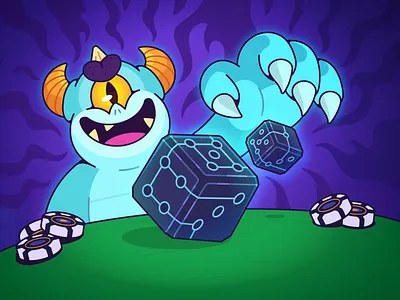 Lucky Adventure: Promo art #1 adobe illustration casino art casino game character illustration characterdesign characterillustration crypto cute dice digitalillustration gameart gaming glow illustration mascot monsterdesign neon nft poker vector