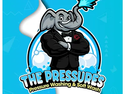The Pressures - Pressure Washing Mascot Logo Design blue logo business logo cartoon character cartoon logo cartoon logox cartoonlogox cleaning service branding elephant cartoon logo elephant mascot fun branding graphic designer home services logo illustration logo design mascot design pressure washing pressure washing cartoon logo pressure washing logo soft wash vector art
