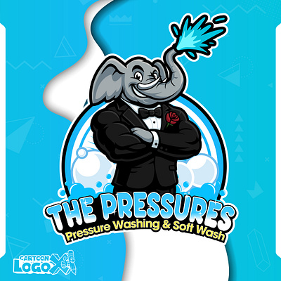 The Pressures - Pressure Washing Mascot Logo Design blue logo business logo cartoon character cartoon logo cartoon logox cartoonlogox cleaning service branding elephant cartoon logo elephant mascot fun branding graphic designer home services logo illustration logo design mascot design pressure washing pressure washing cartoon logo pressure washing logo soft wash vector art