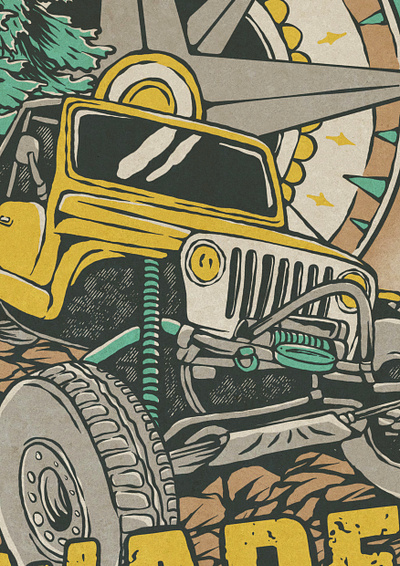 WADE THROUGH NATURE 4x4 adventure apparel branding clothing digital art graphic design illustration merchandise nature offroad outdoor product design tshirt vintage wrangler