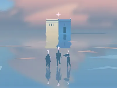 A Resting Place (2024) adobe illustrator calm cloads digital fine art fineart god illustration ocean sea spiritual star temple walking on water