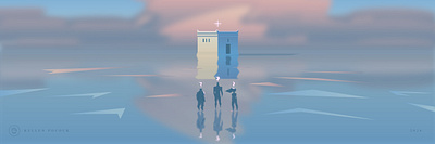 A Resting Place (2024) adobe illustrator calm cloads digital fine art fineart god illustration ocean sea spiritual star temple walking on water